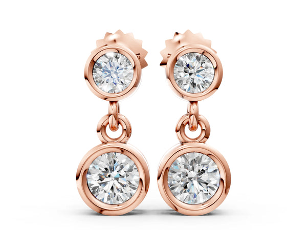 Rose Gold Round Laboratory-Grown Diamond Double Bezel Drop Earrings