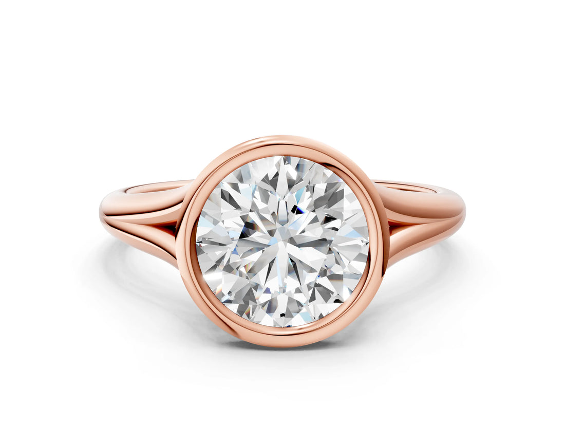 Rose gold Bezel Set Round Cut Solitaire Ring with Tapered Band