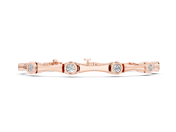 Rose gold Bezel Set Round Diamond Bamboo Link Bracelet