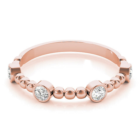 Rose gold Bezel Set Round Diamond Beaded Band 1