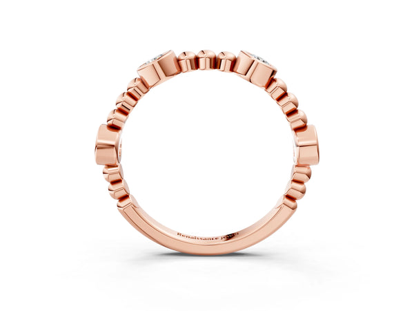 Rose gold Bezel Set Round Diamond Beaded Band