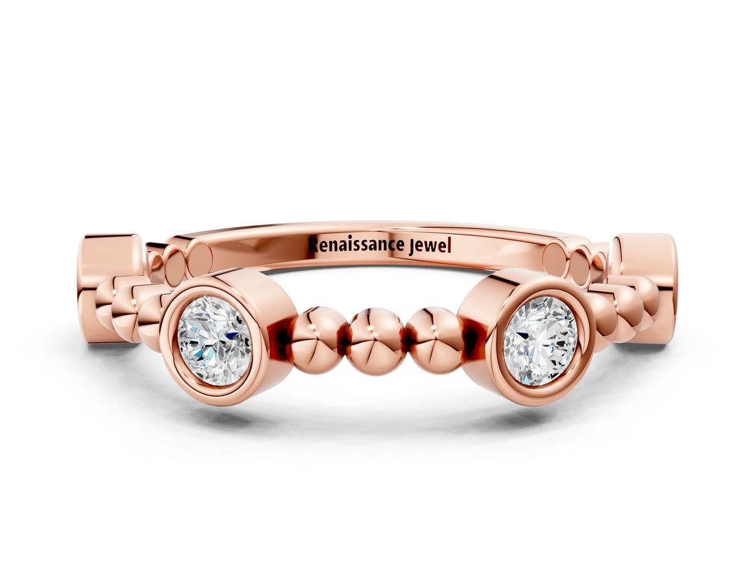Rose gold Bezel Set Round Diamond Beaded Band_9