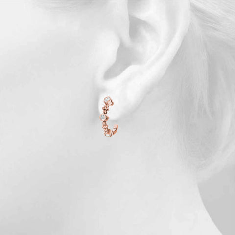 Rose gold Bezel Set Round Diamond Beaded Hoop Earrings 4