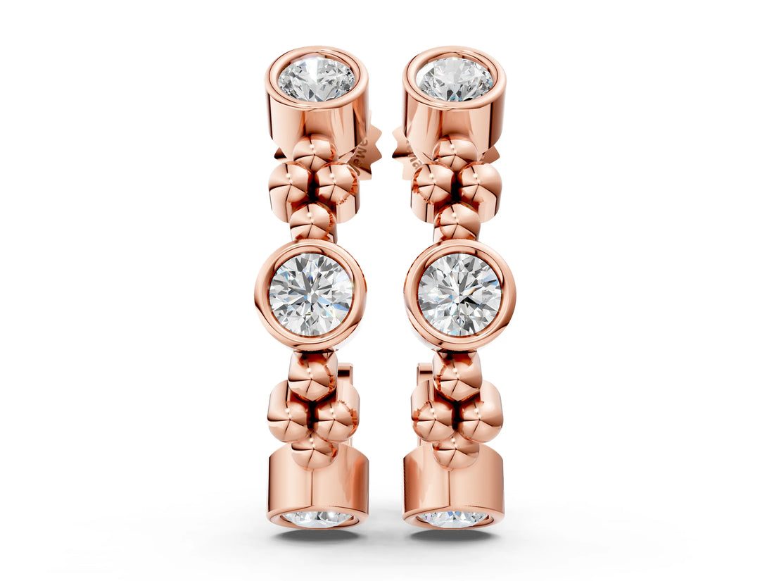 Rose gold Bezel Set Round Diamond Beaded Hoop Earrings_39