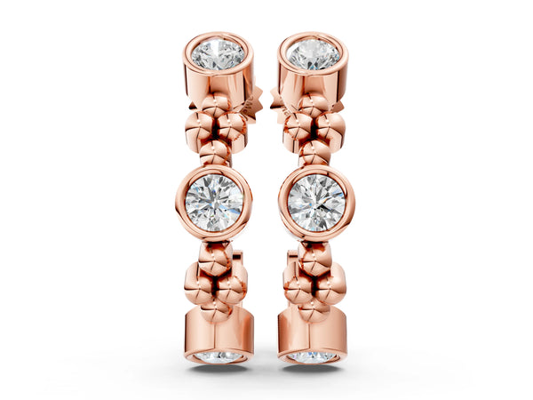 Rose gold Bezel Set Round Diamond Beaded Hoop Earrings