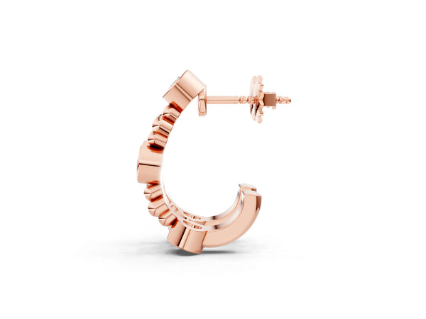 Rose gold Bezel Set Round Diamond Beaded Hoop Earrings