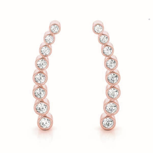 Rose gold Bezel-Set Round Diamond Climber Earrings