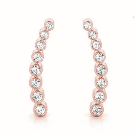 Rose gold Bezel-Set Round Diamond Climber Earrings