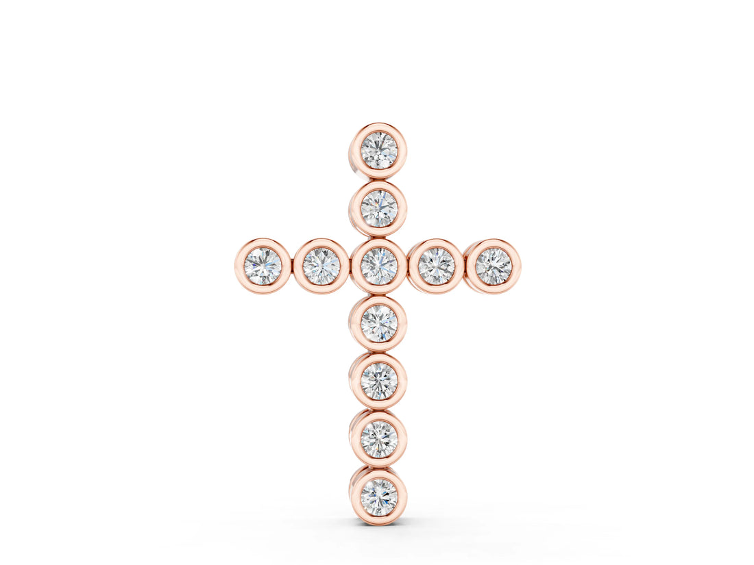 Rose gold Bezel-Set Round Diamond Cross Pendant_46