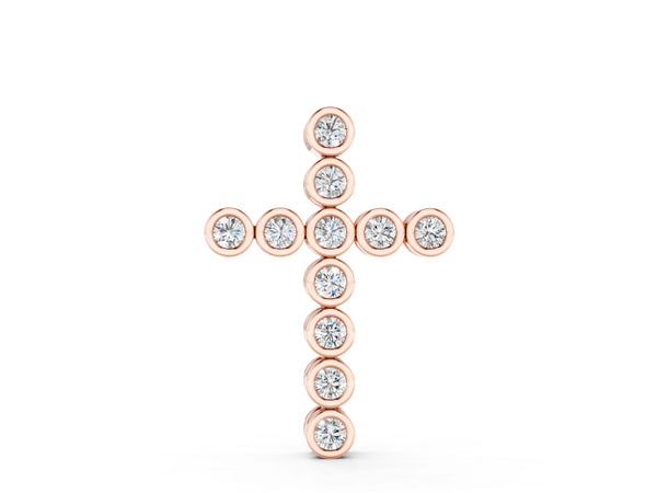 Rose gold Bezel-Set Round Diamond Cross Pendant