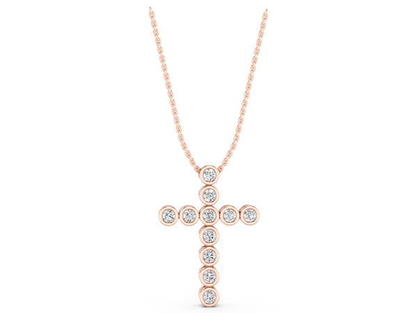 Rose gold Bezel-Set Round Diamond Cross Pendant