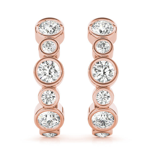Rose gold Bezel Set Round Diamond Hoop Earrings 2