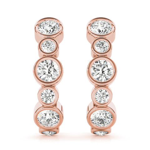 Rose gold Bezel Set Round Diamond Hoop Earrings 2