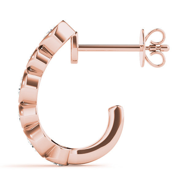 Rose gold Bezel Set Round Diamond Hoop Earrings 3