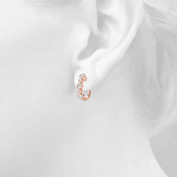 Rose gold Bezel Set Round Diamond Hoop Earrings 4