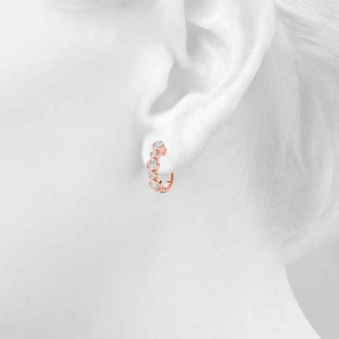 Rose gold Bezel Set Round Diamond Hoop Earrings 4