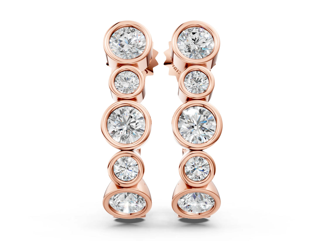 Rose gold Bezel Set Round Diamond Hoop Earrings_19