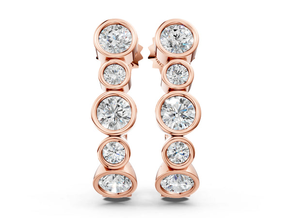 Rose gold Bezel Set Round Diamond Hoop Earrings