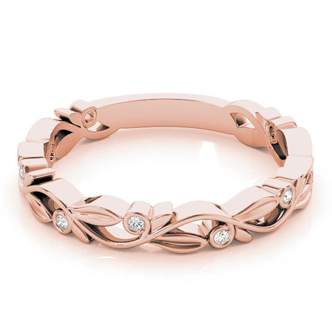 Rose gold Bezel Set Round Diamond Leaf Eternity Band 1