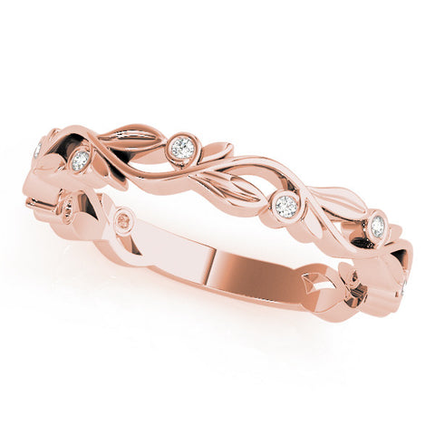 Rose gold Bezel Set Round Diamond Leaf Eternity Band
