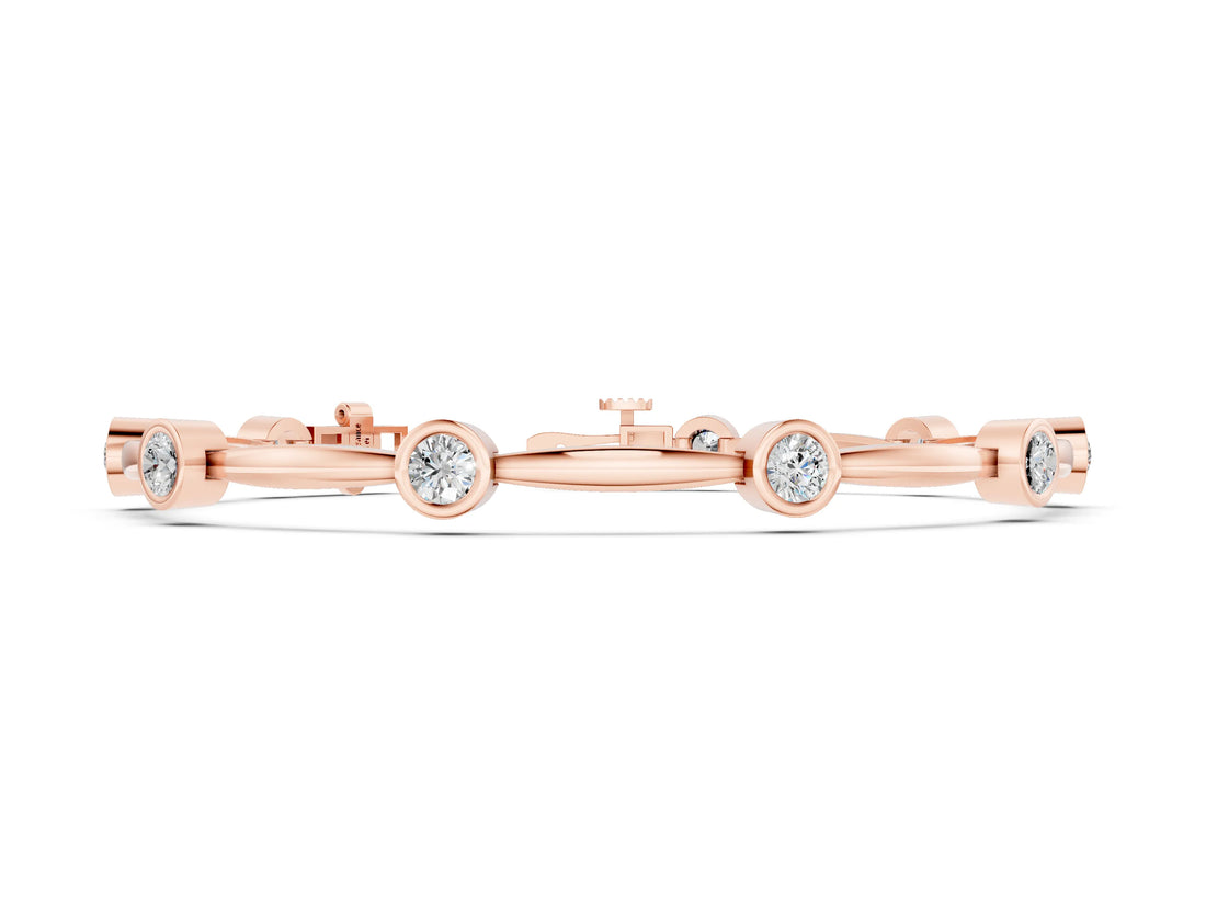 Rose gold Bezel Set Round Diamond Link Bracelet with Box Clasp_2