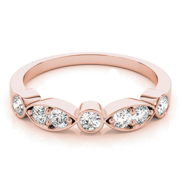 Rose gold Bezel Set Round Diamond Marquise Band 1