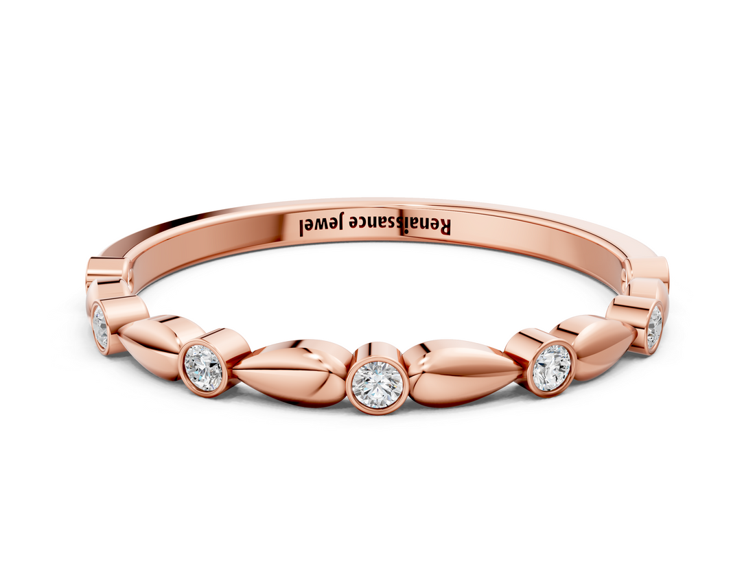 Rose gold Bezel-Set Round Diamond Marquise Eternity Band_23