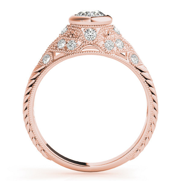 Rose gold Bezel Set Round Diamond Milgrain Band Ring 2