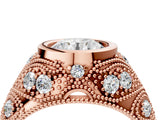Rose gold Bezel Set Round Diamond Milgrain Band Ring_10