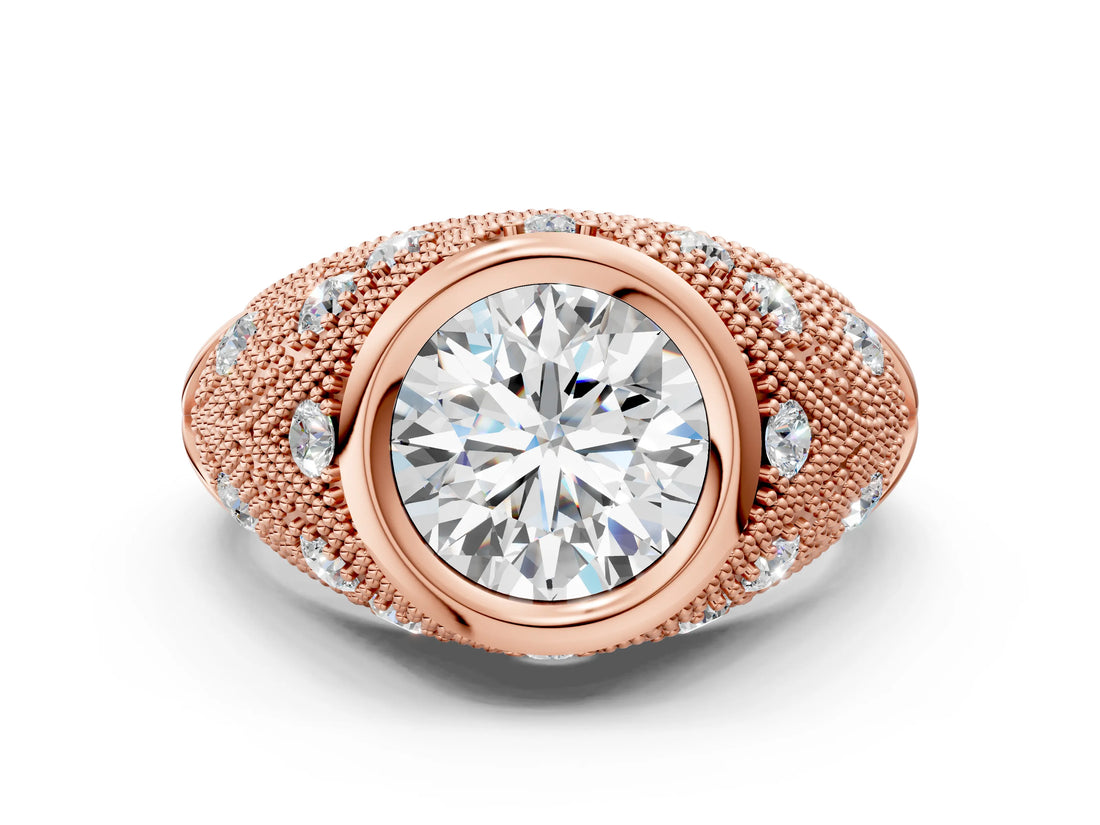 Rose gold Bezel Set Round Diamond Milgrain Band Ring_6