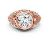 Rose gold Bezel Set Round Diamond Milgrain Band Ring_6