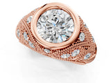 Rose gold Bezel Set Round Diamond Milgrain Band Ring_7