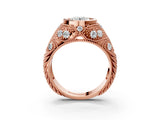 Rose gold Bezel Set Round Diamond Milgrain Band Ring_9