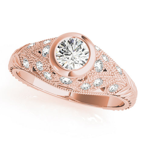 Rose gold Bezel Set Round Diamond Milgrain Band Ring