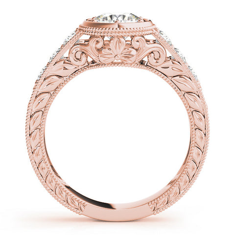 Rose gold Bezel Set Round Diamond Milgrain Pave Engagement Ring 2