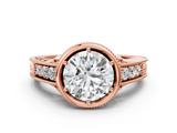 Rose gold Bezel Set Round Diamond Milgrain Pave Engagement Ring_40
