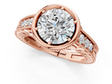 Rose gold Bezel Set Round Diamond Milgrain Pave Engagement Ring_41
