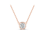 Rose gold Bezel-Set Round Diamond Solitaire Chain Necklace_5