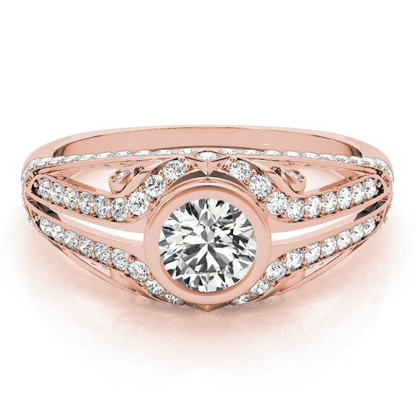 Rose gold Bezel Set Round Diamond Split Shank Pavé Ring 1