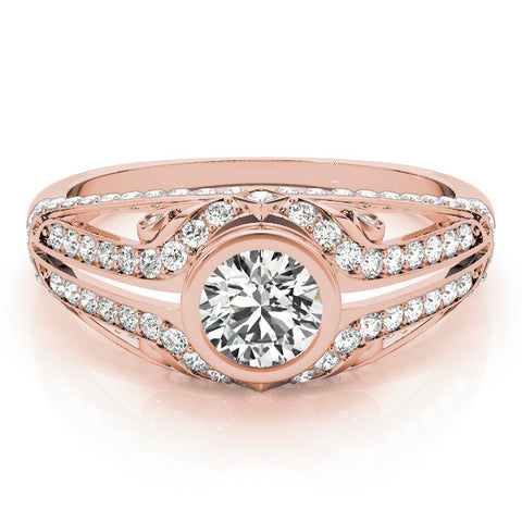 Rose gold Bezel Set Round Diamond Split Shank Pavé Ring 1