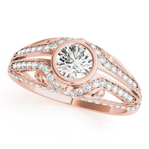 Rose gold Bezel Set Round Diamond Split Shank Pavé Ring