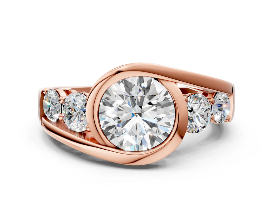 Rose gold Bezel Set Round Diamond Split Shank Ring