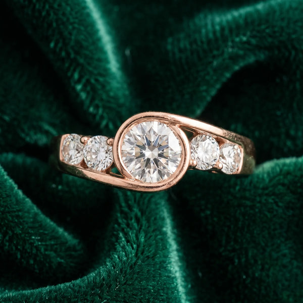 Rose gold Bezel Set Round Diamond Split Shank Ring