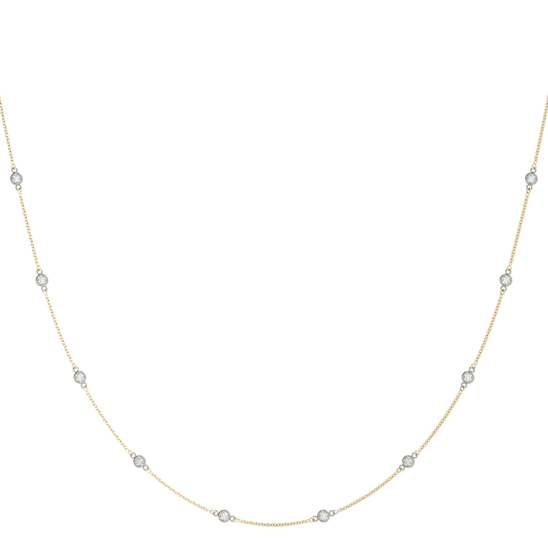 Rose gold Bezel-Set Round Diamond Station Necklace with Cable Chain