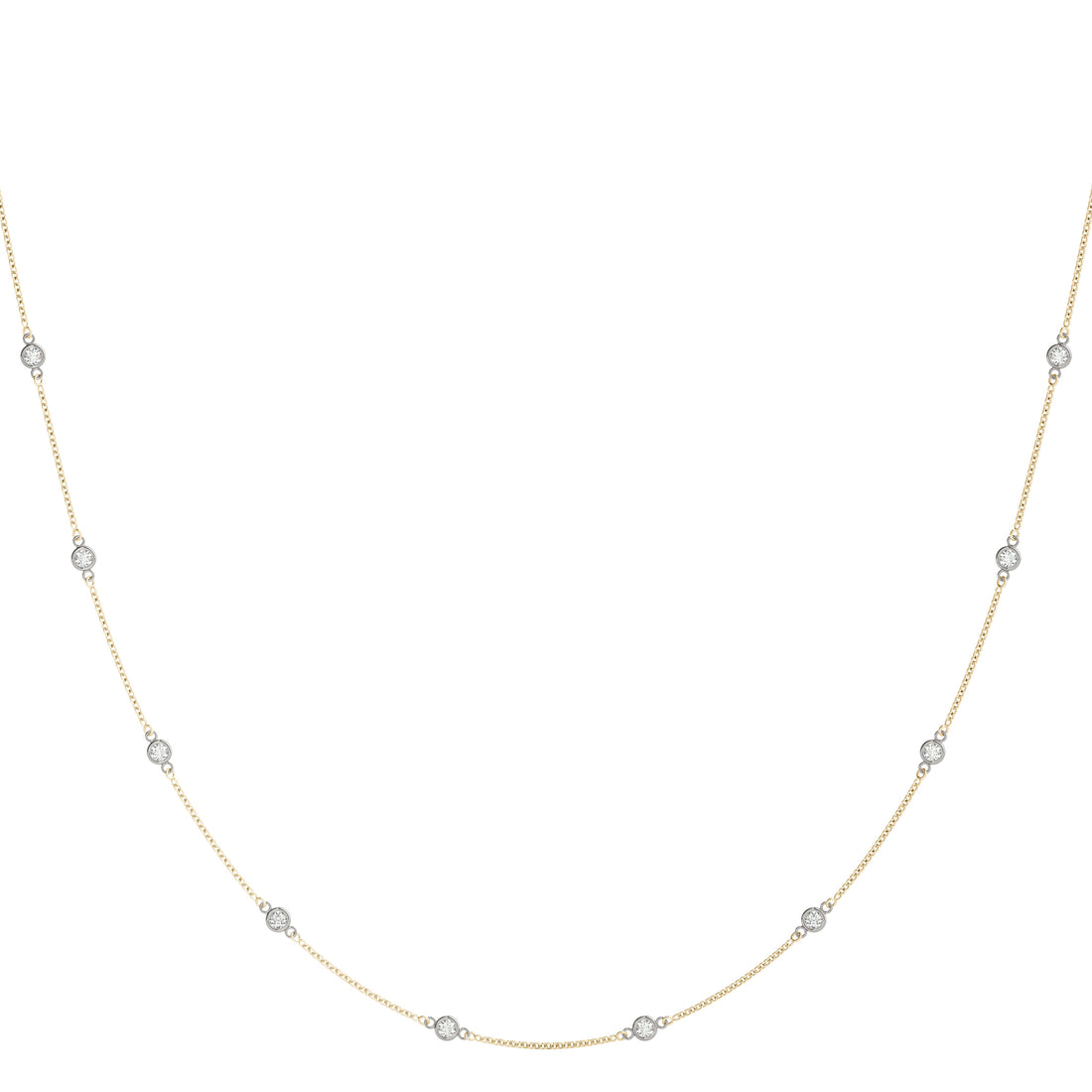 14K Rose Gold 4.16 Carat E VS Bezel-Set Round Diamond Station Necklace with Cable Chain