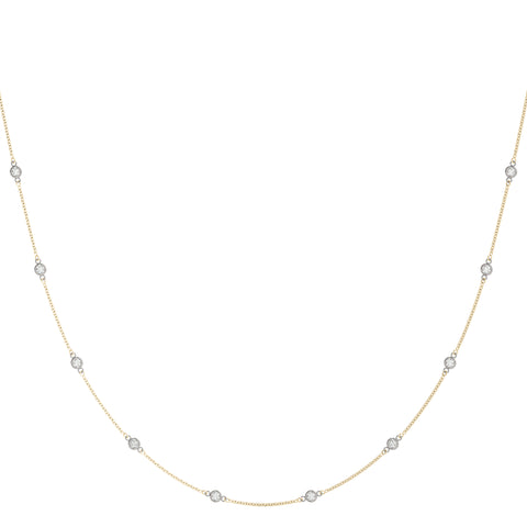 Rose gold Bezel-Set Round Diamond Station Necklace with Cable Chain