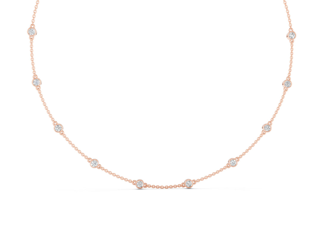 Rose gold Bezel-Set Round Diamond Station Necklace_8
