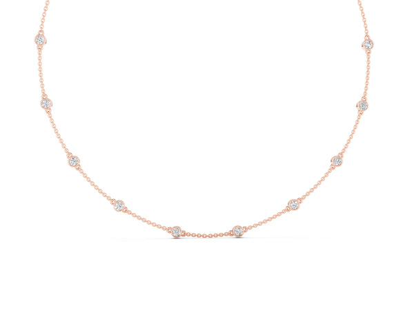 Rose gold Bezel-Set Round Diamond Station Necklace