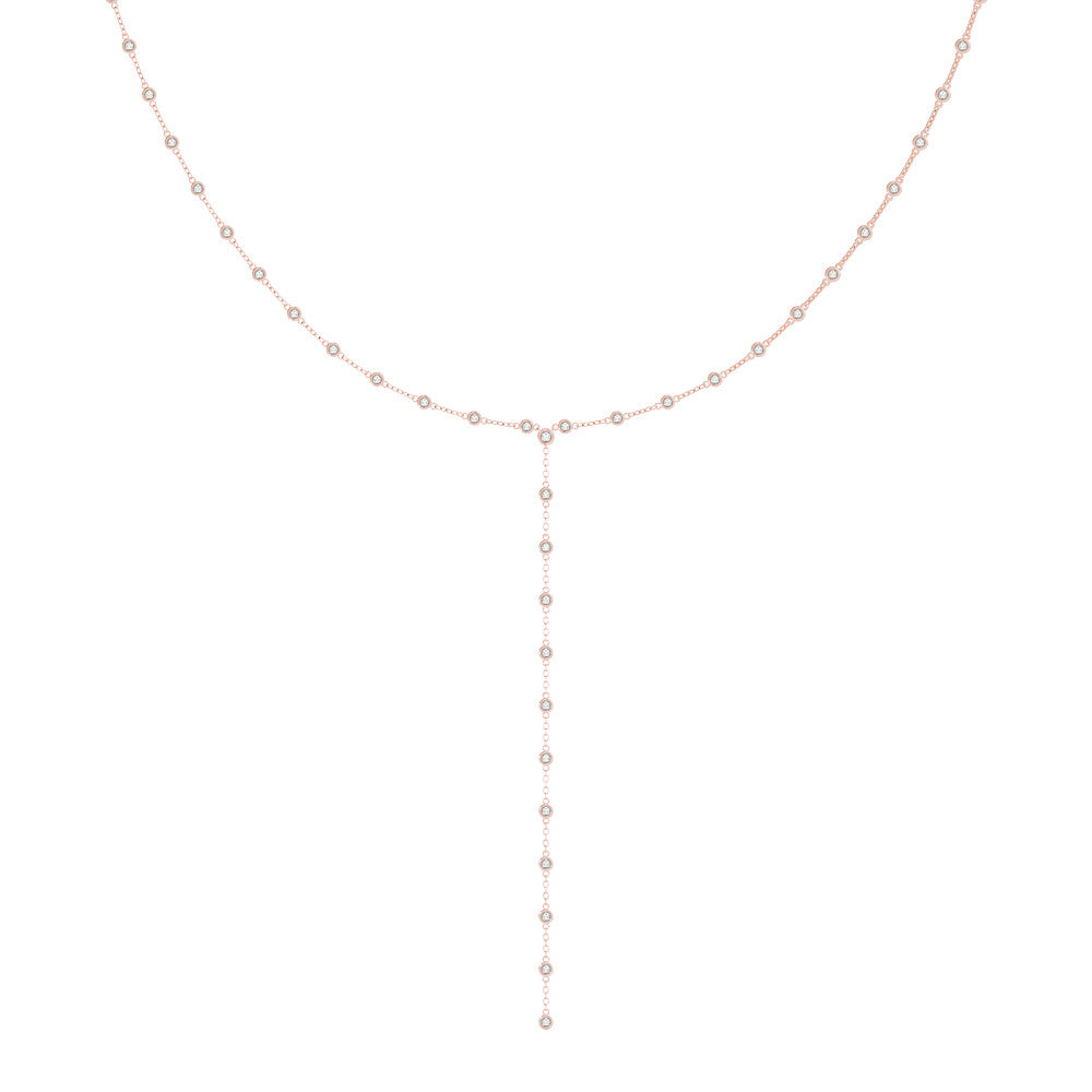 Rose gold Bezel-Set Round Diamond Station Y Necklace