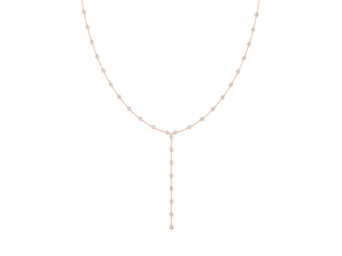 Rose gold Bezel-Set Round Diamond Station Y Necklace_6